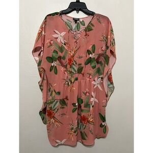 Express Chiffon Mini Dress M Pink Floral Tie Waist Cinch Beach Tropical Flowy